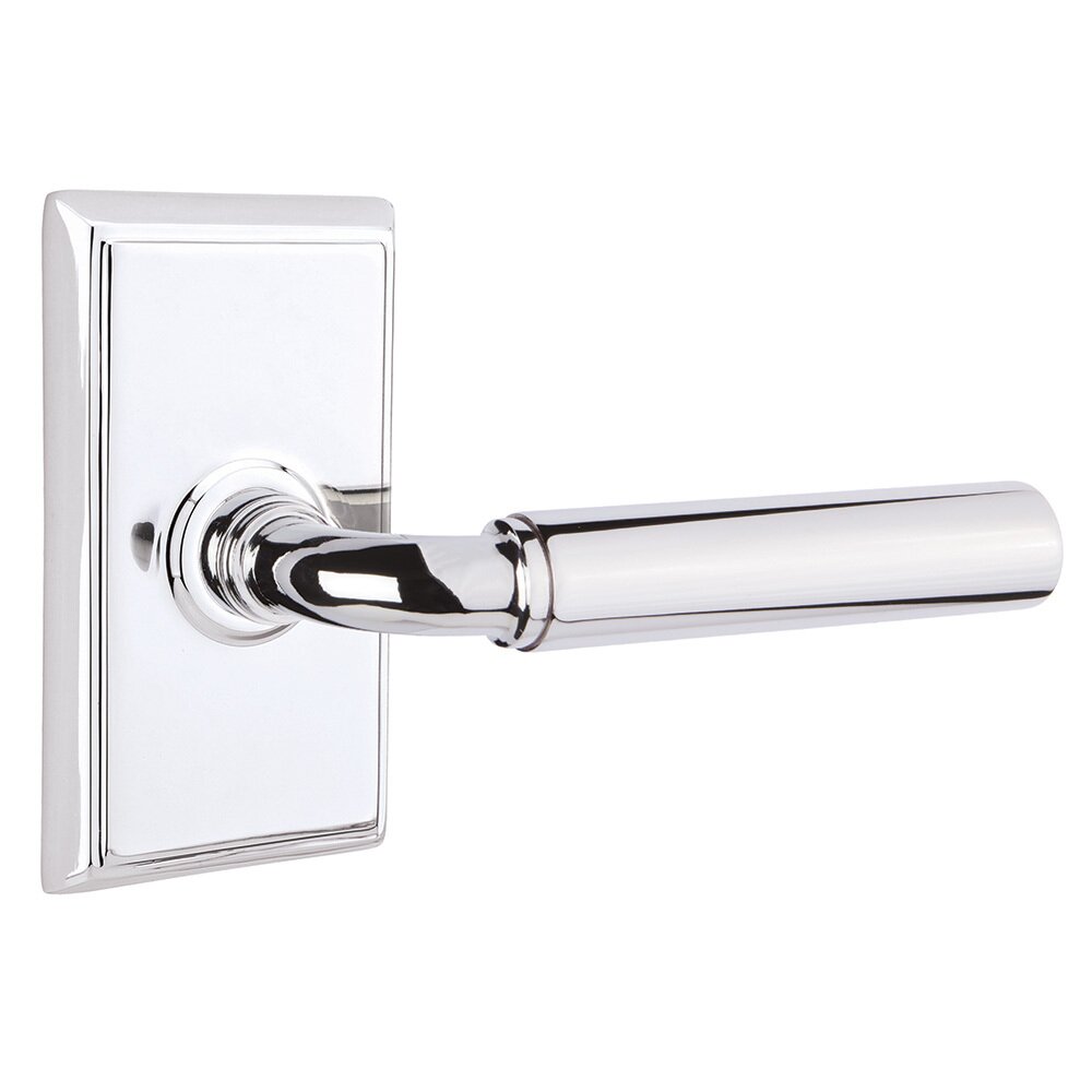 Passage Right Handed Manning Door Lever With Rectangular Rose in Polished Chrome