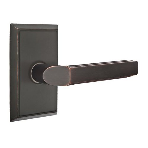 Passage Right Handed Milano Door Lever With Rectangular Rose in Oil Rubbed Bronze