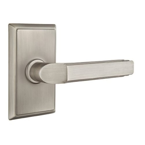 Passage Right Handed Milano Door Lever With Rectangular Rose in Pewter
