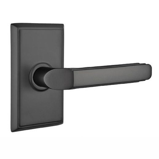 Passage Right Handed Milano Door Lever With Rectangular Rose in Flat Black