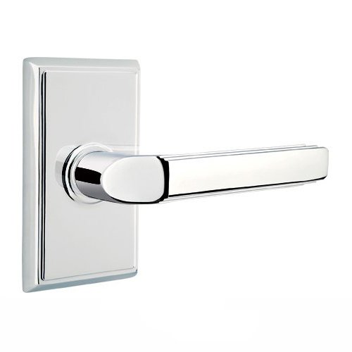 Passage Right Handed Milano Door Lever With Rectangular Rose in Polished Chrome