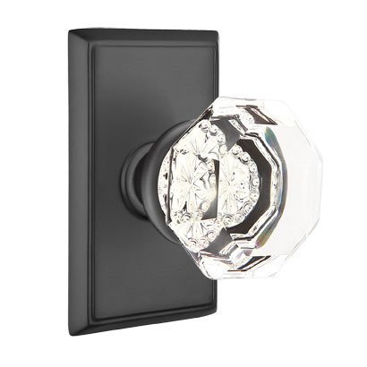 Old Town Passage Door Knob with Rectangular Rose and Concealed Screws in Flat Black