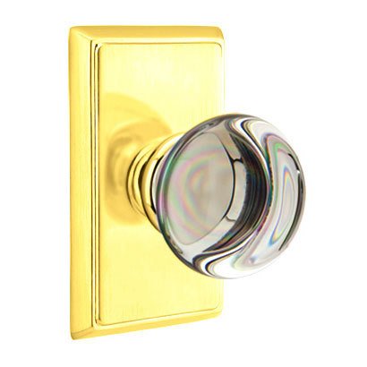 Providence Passage Door Knob with Rectangular Rose in Unlacquered Brass