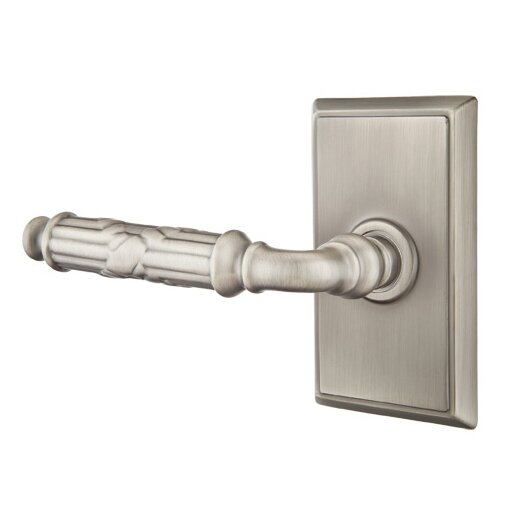 Passage Left Handed Ribbon & Reed Lever With Rectangular Rose in Pewter