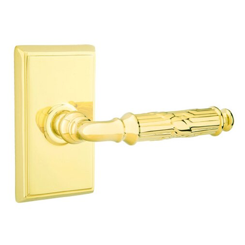 Passage Right Handed Ribbon & Reed Lever With Rectangular Rose in Unlacquered Brass