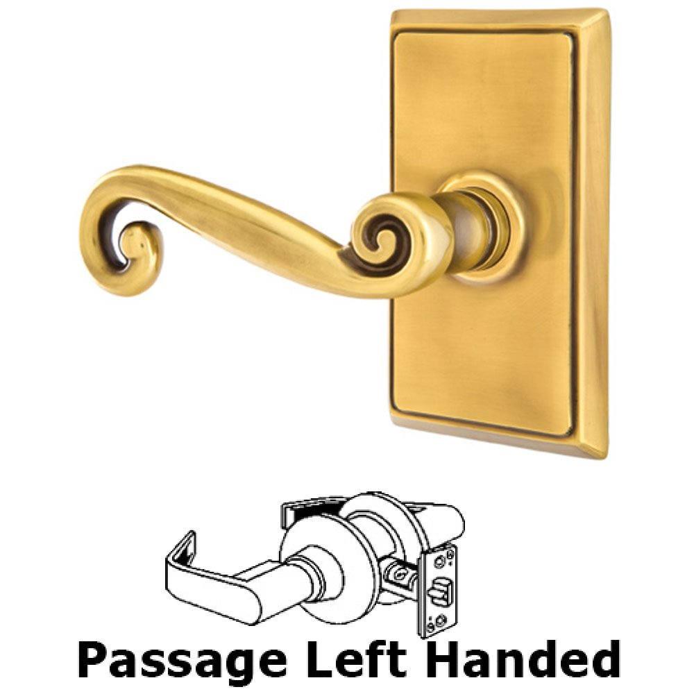 Passage Left Handed Rustic Door Lever With Rectangular Rose in French Antique Brass