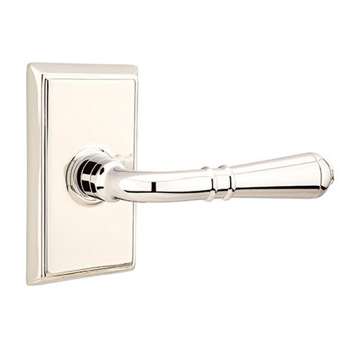 Passage Right Handed Turino Door Lever With Rectangular Rose in Polished Nickel