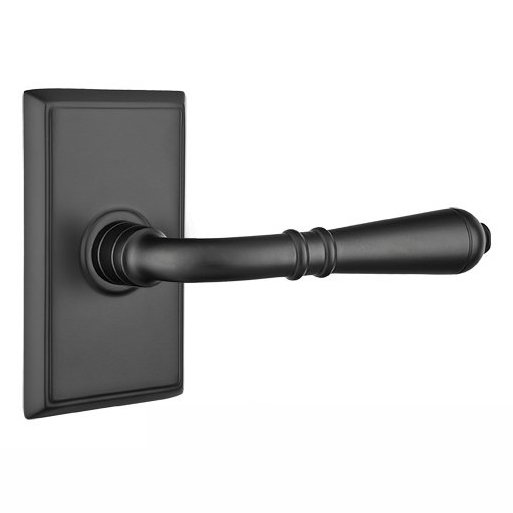 Passage Right Handed Turino Door Lever With Rectangular Rose in Flat Black