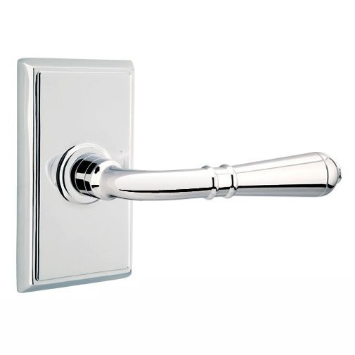 Passage Right Handed Turino Door Lever With Rectangular Rose in Polished Chrome