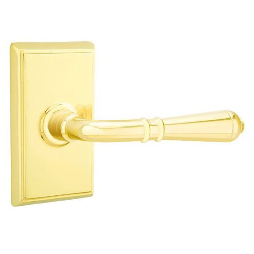 Passage Right Handed Turino Door Lever With Rectangular Rose in Unlacquered Brass