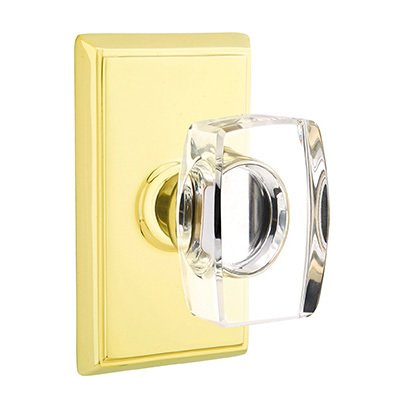 Windsor Passage Door Knob and Rectangular Rose with Concealed Screws in Unlacquered Brass