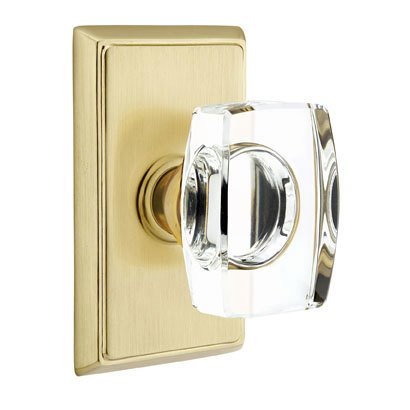 Windsor Passage Door Knob and Rectangular Rose with Concealed Screws in Satin Brass