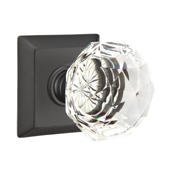 Diamond Passage Door Knob and Quincy Rose with Concealed Screws in Flat Black