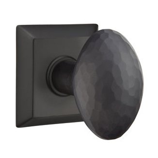 Passage Modern Hammered Egg Door Knob with Quincy Rose in Flat Black And Concealed Screws