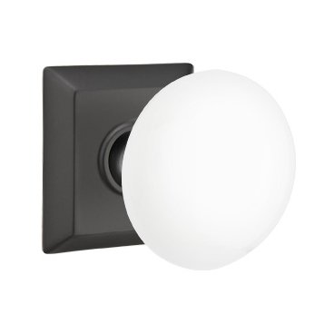 Passage Ice White Porcelain Knob With Quincy Rosette in Flat Black
