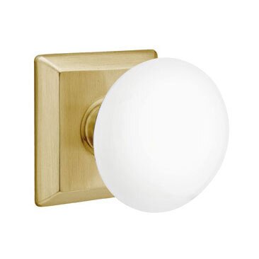 Passage Ice White Knob And Quincy Rosette With Concealed Screws in Satin Brass