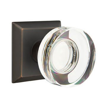 Modern Disc Glass Passage Door Knob and Quincy Rose with Concealed Screws in Oil Rubbed Bronze