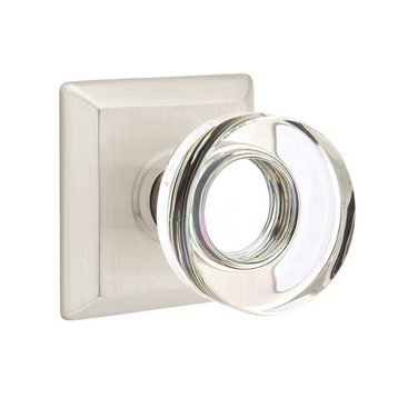 Modern Disc Glass Passage Door Knob and Quincy Rose with Concealed Screws in Satin Nickel