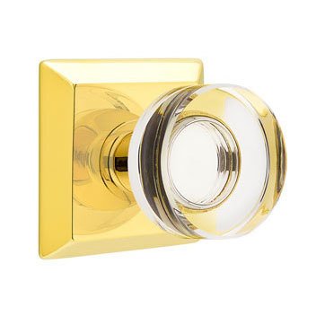 Modern Disc Glass Passage Door Knob with Quincy Rose in Unlacquered Brass