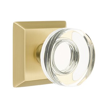 Modern Disc Glass Passage Door Knob and Quincy Rose with Concealed Screws in Satin Brass