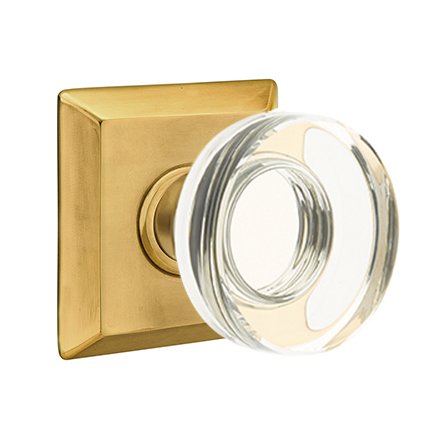 Modern Disc Glass Passage Door Knob and Quincy Rose with Concealed Screws in French Antique Brass