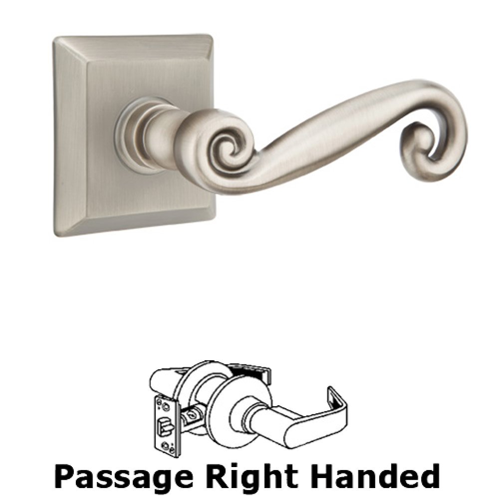 Passage Right Handed Rustic Door Lever With Quincy Rose in Pewter