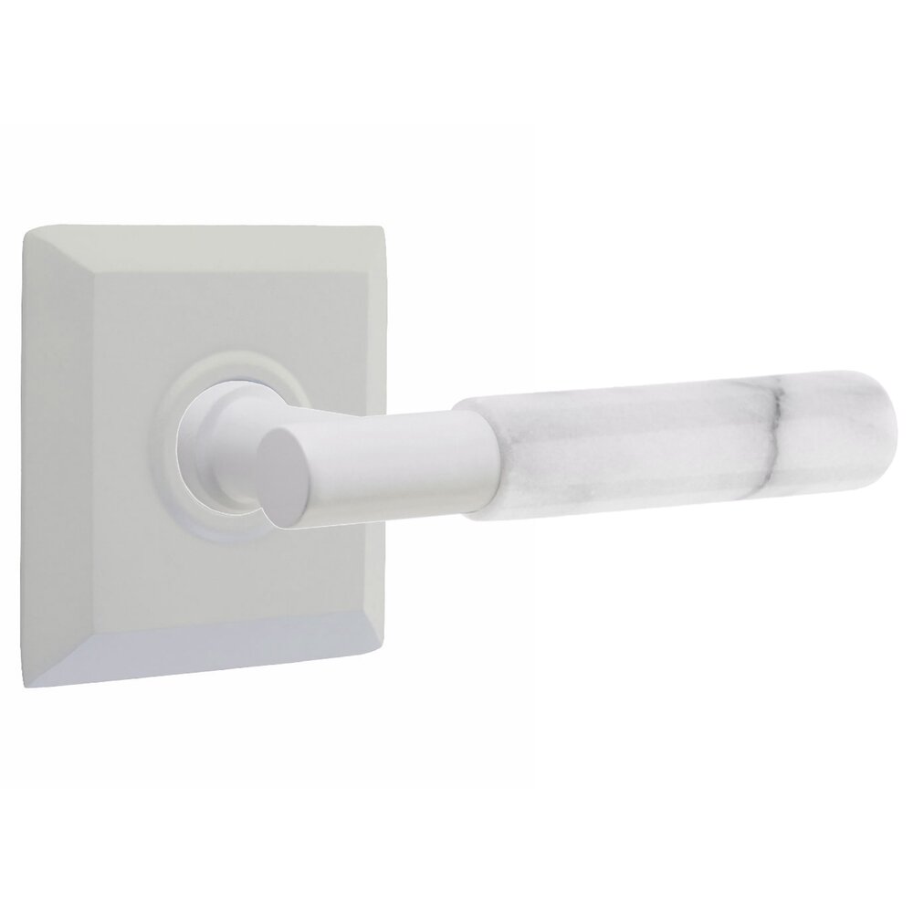 Passage White Marble Right Handed Lever With T-Bar Stem And Quincy Rose In Matte White