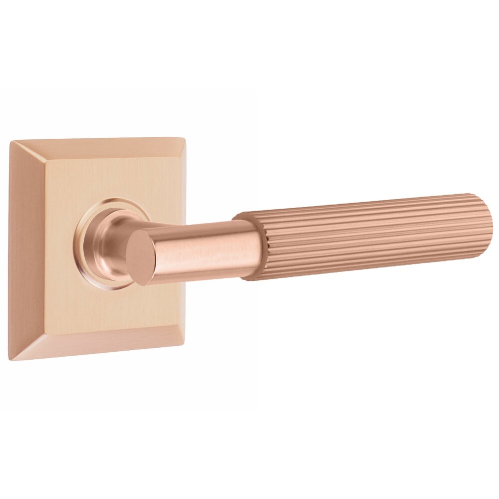 Passage Straight Knurled Right Handed Lever With T-Bar Stem And Quincy Rose In Satin Rose Gold