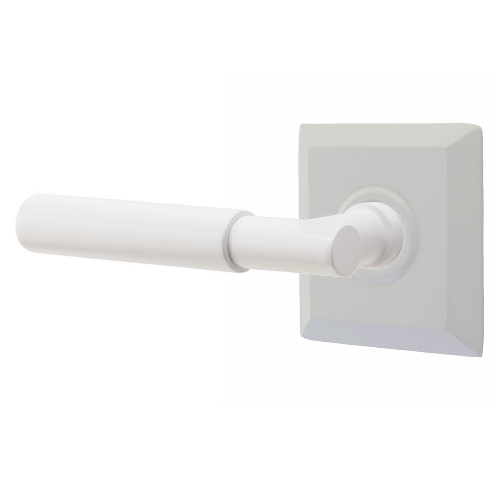 Passage Smooth Left Handed Lever with T-Bar Stem and Quincy Rose in Matte White