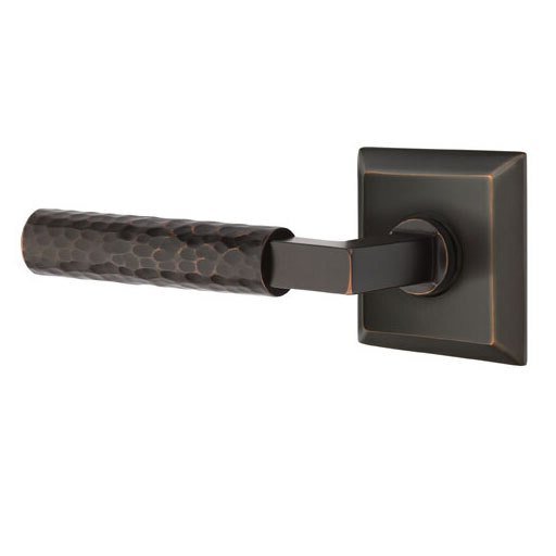 Passage Hammered Left Handed Lever with L-Square Stem and Quincy Rose in Oil Rubbed Bronze