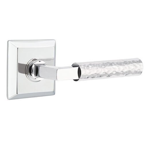 Passage Hammered Right Handed Lever with L-Square Stem and Quincy Rose in Polished Chrome