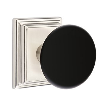 Passage Ebony Knob And Wilshire Rosette With Concealed Screws in Satin Nickel