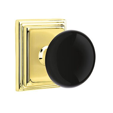 Passage Ebony Knob And Wilshire Rosette With Concealed Screws in Polished Brass