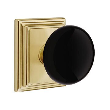 Passage Ebony Knob And Wilshire Rosette With Concealed Screws in Satin Brass