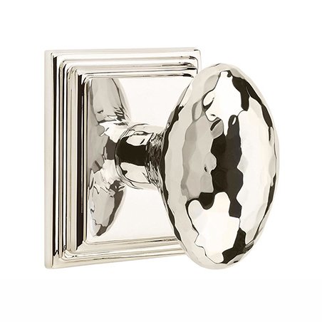 Passage Modern Hammered Egg Door Knob with Wilshire Rose in Polished Nickel And Concealed Screws
