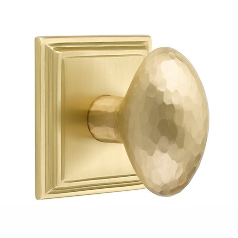 Passage Modern Hammered Egg Door Knob with Wilshire Rose in Satin Brass And Concealed Screws