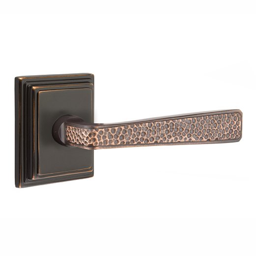 Passage Hammered Door Lever with Wilshire Rose with Concealed Screws in Oil Rubbed Bronze