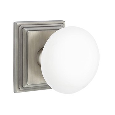 Passage Ice White Porcelain Knob With Wilshire Rosette in Pewter