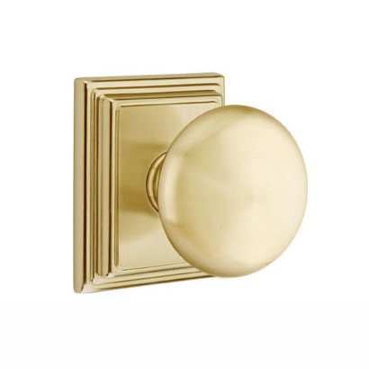 Passage Providence Door Knob With Wilshire Rose in Satin Brass