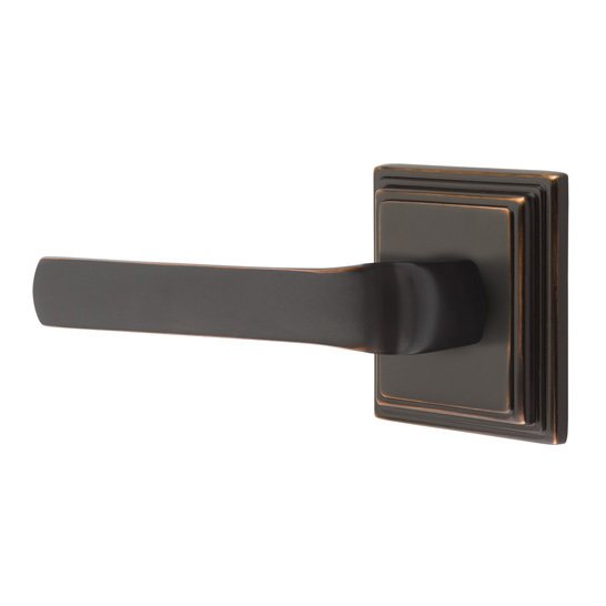 Passage Spencer Left Handed Lever and Wilshire Rose in Oil Rubbed Bronze with Concealed Screws