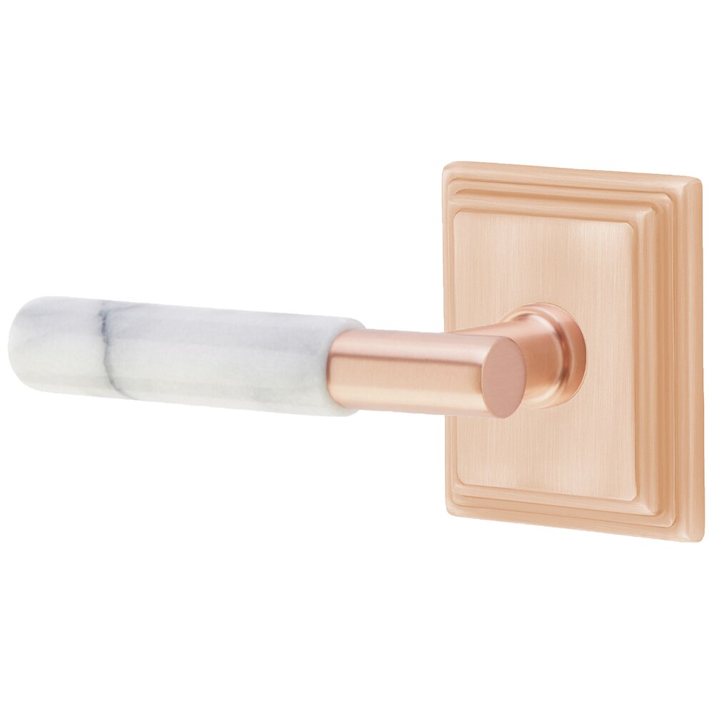 Passage White Marble Left Handed Lever With T-Bar Stem And Wilshire Rose In Satin Rose Gold