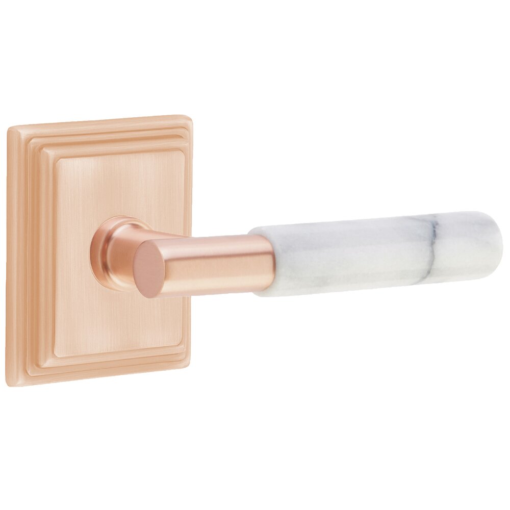 Passage White Marble Right Handed Lever With T-Bar Stem And Wilshire Rose In Satin Rose Gold