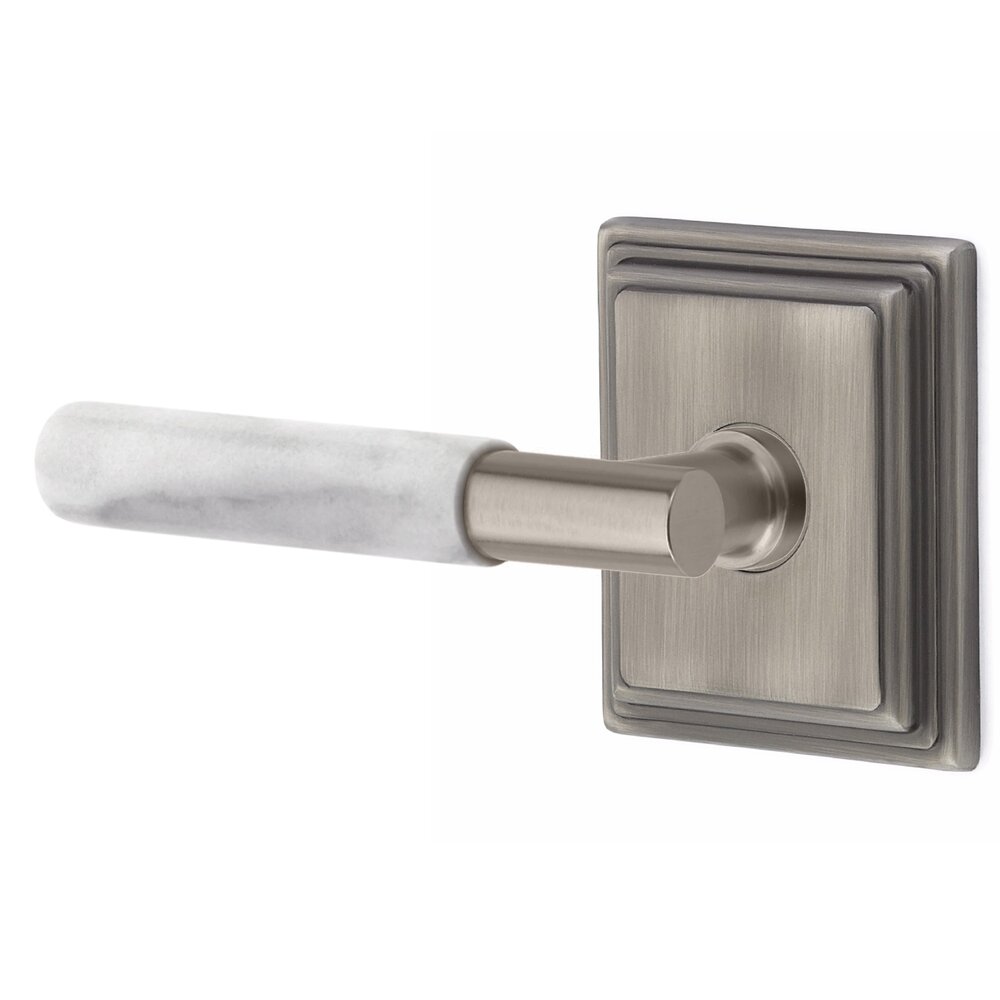Passage White Marble Left Handed Lever With T-Bar Stem And Wilshire Rose In Pewter