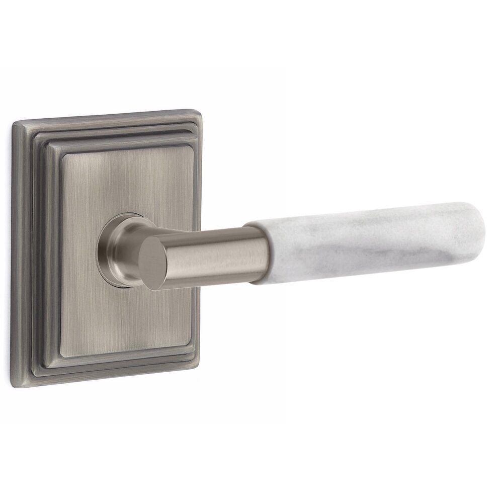 Passage White Marble Right Handed Lever With T-Bar Stem And Wilshire Rose In Pewter