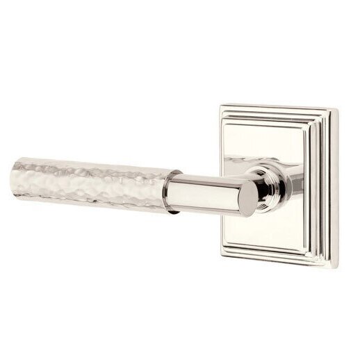 Passage Hammered Left Handed Lever with T-Bar Stem and Wilshire Rose in Polished Nickel