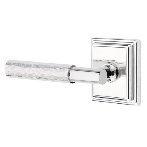 Passage Hammered Left Handed Lever with T-Bar Stem and Wilshire Rose in Polished Chrome