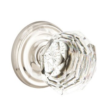 Diamond Privacy Door Knob with Regular Rose and Concealed Screws in Polished Nickel