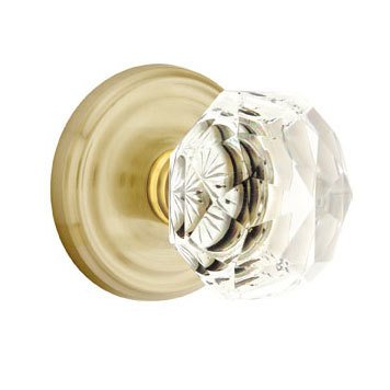 Diamond Privacy Door Knob with Regular Rose and Concealed Screws in Satin Brass