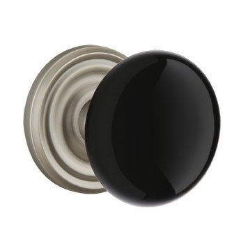 Privacy Ebony Porcelain Knob With Regular Rosette  in Pewter