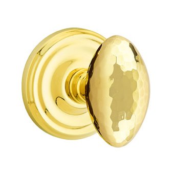 Privacy Hammered Egg Door Knob with Regular Rose in Unlacquered Brass